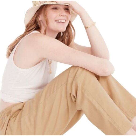 J.Crew Linen Blend Seaside Pants M‎ Almond Biscotti Tapered Drawstring Beach - Picture 16 of 16